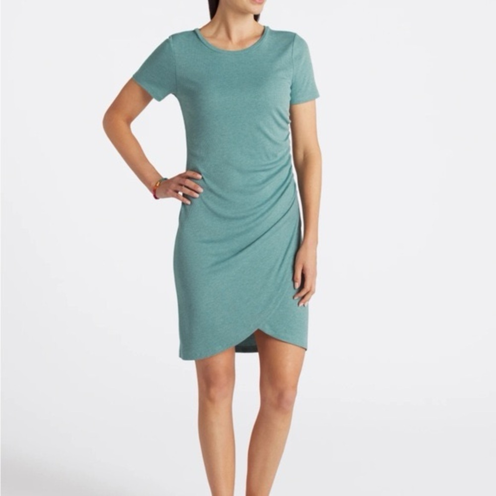Z SUPPLY HAYAT ECO KNIT SHORT SLEEVE MIDI DRESS IN TEAL SIZE SMALL